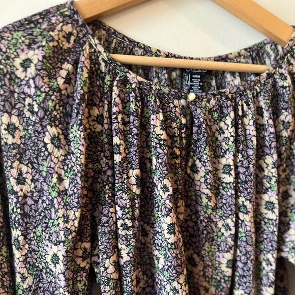 Chaps Floral Cotton Blend Tie Sleeve Long Sleeve Top M - Picture 10 of 11